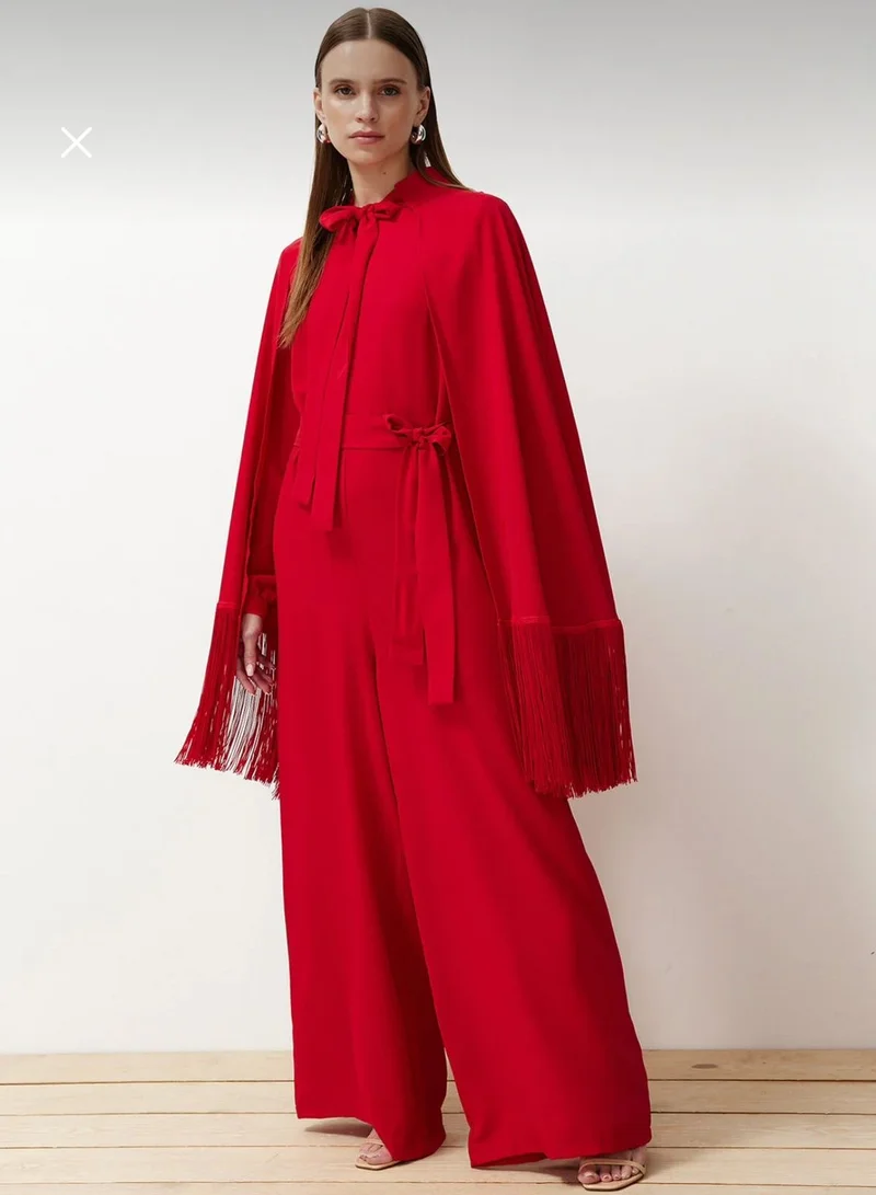 Marvella By Rasha RED Royal Blue Jumpsuit with Fringed Cape for Women | Best Price UAE